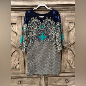 NWOT Women’s TIANA B. Blue/Teal 3/4 Wide Flutter Sleeve Dress (10)